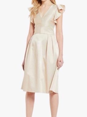 Cremieux Mary Lou Gold Ribbed Dress Womens Size 8 Flutter Sleeve New